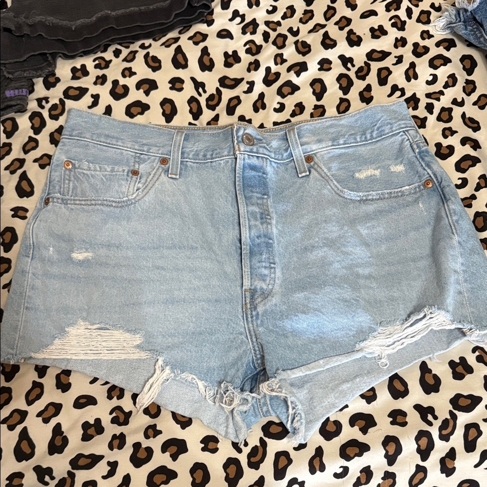 Classic Light Blue Distressed Jean Shorts